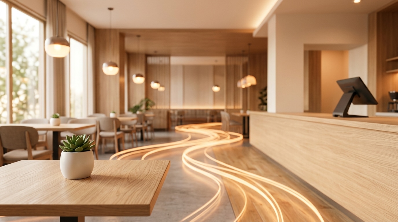 Warm modern cafe ambiance